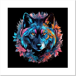 floral wolf Posters and Art